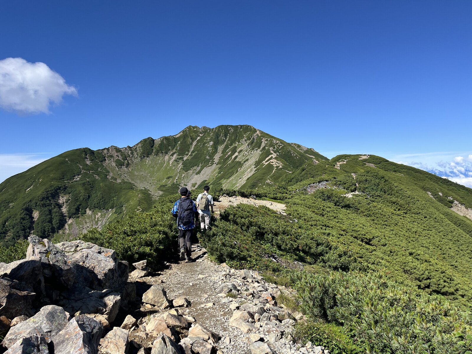 小仙丈ヶ岳から仙丈ヶ岳へ続く晴天の稜線