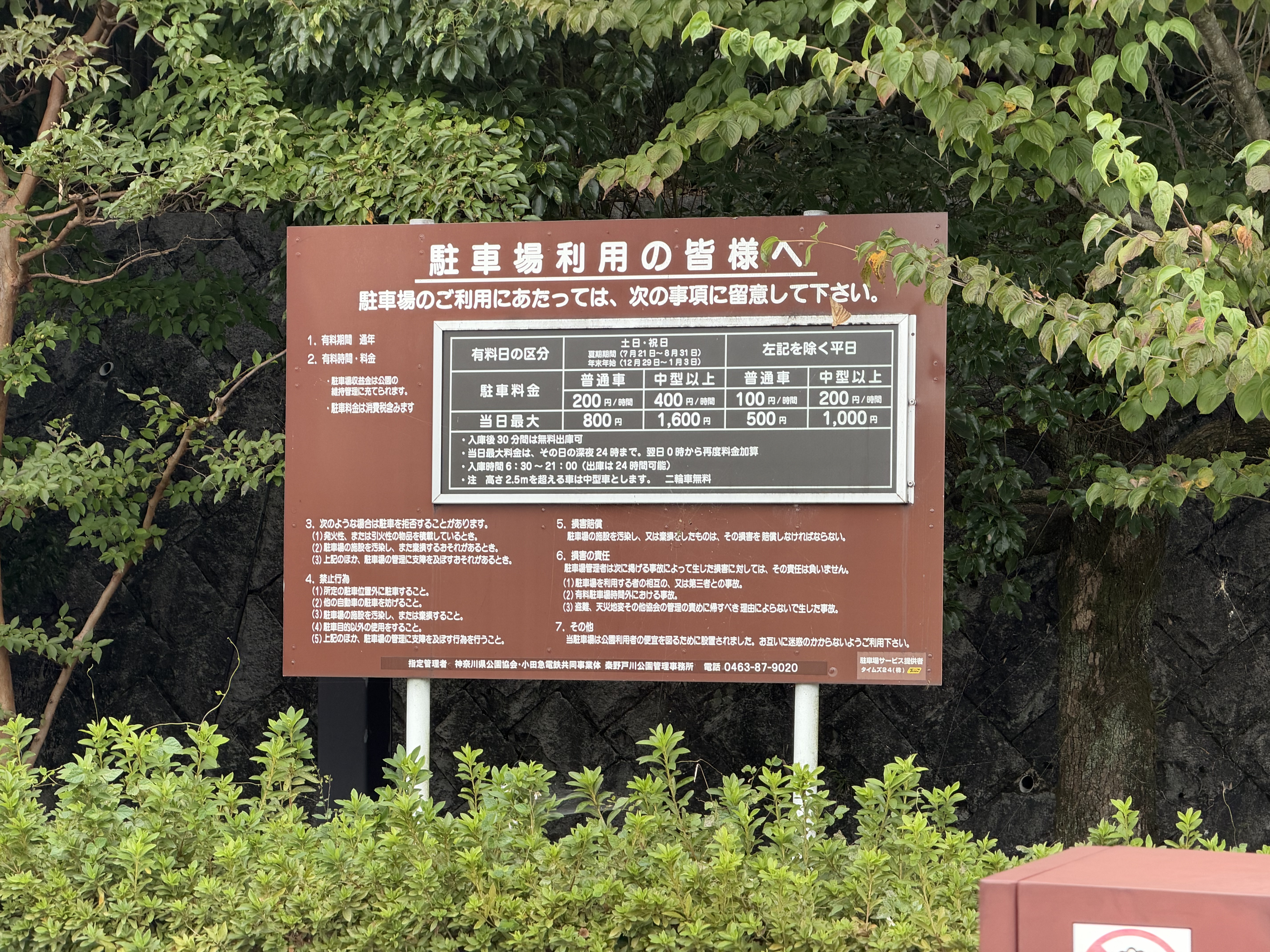 現地で撮影した駐車場の料金案内。